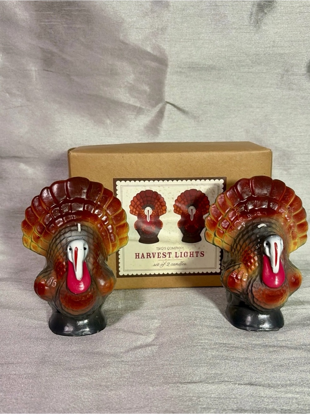 VTG Two's Company Turkey Candle Set NOS Thanksgiving Harvest Lights In Box